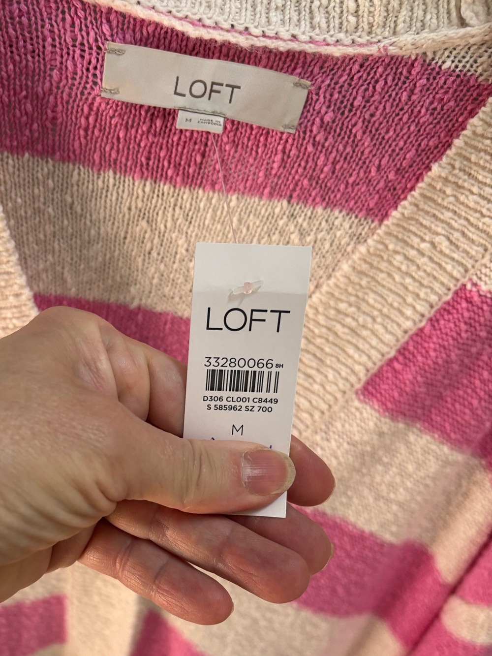 🌸2/$40🌸 LOFT Ann Taylor Pink & Cream Striped Button-Front Cardigan, oversized - Picture 4 of 9